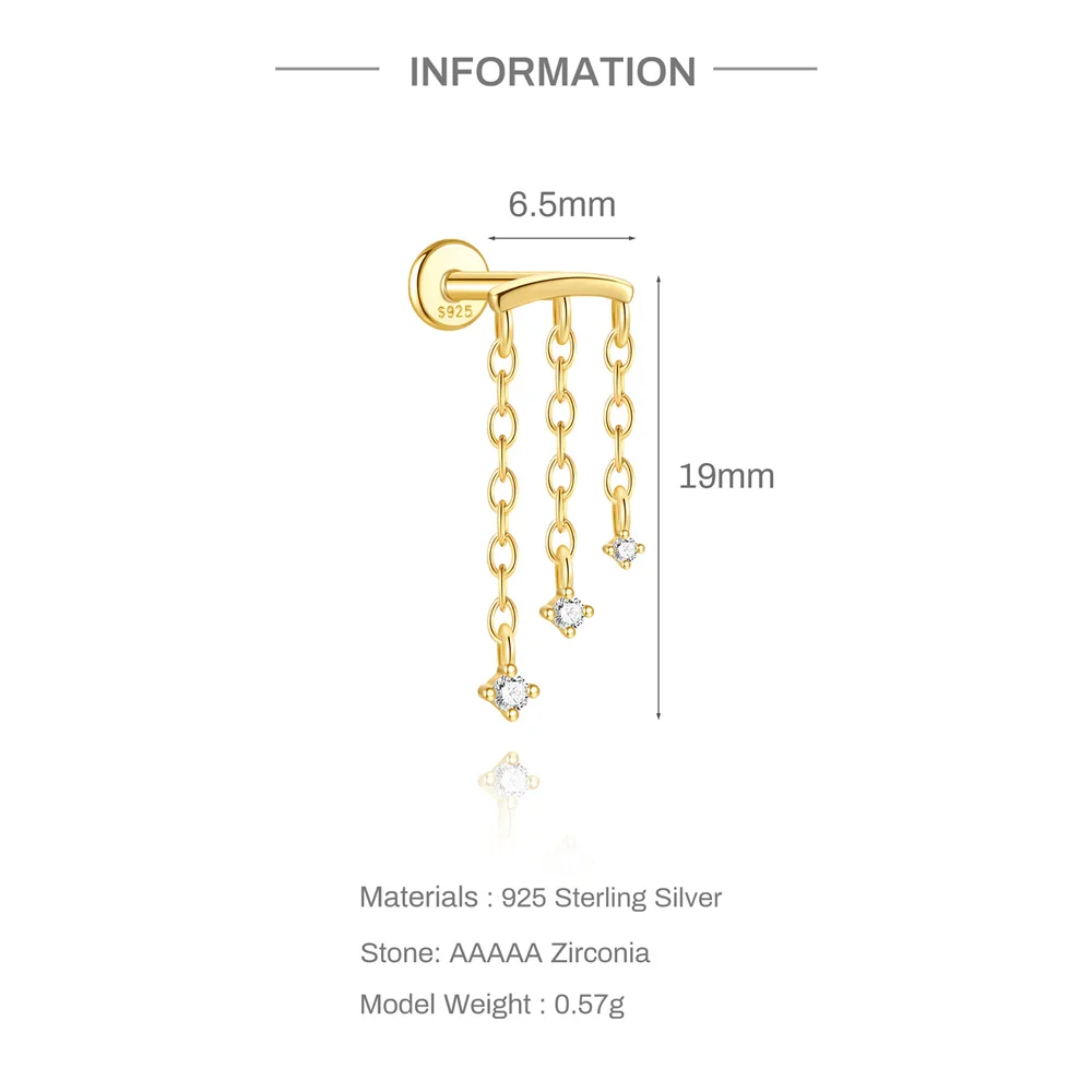 AIDE 925 Sterling Silber Geometrische Glatte Ketten-Quasten-Ohrringe für Damen, Knorpel-Spiral-Piercing, flache Rückseite, zum Schlafen tragbar – Detail 18