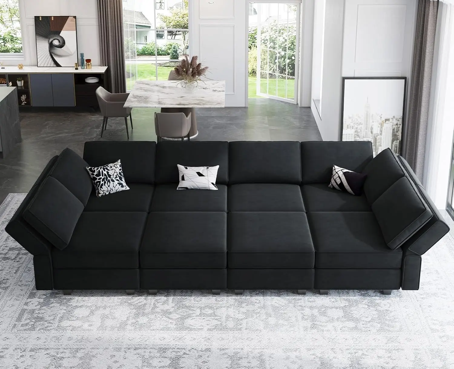 

Modular Sectional Sofa with Storage Chaises Sectional Sleeper Sofa Couch 8 Seat Sectional Sofa Bed for Living Room Black