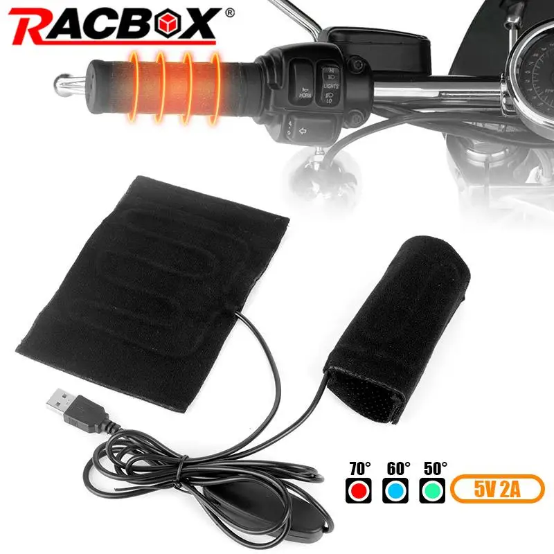 5V 10W USB Motorcycle Heating Handlebar Cover Heated Handgrips 3 Gear Warmer Electric Heated Grip Cover Anti Vibration Anti Slip