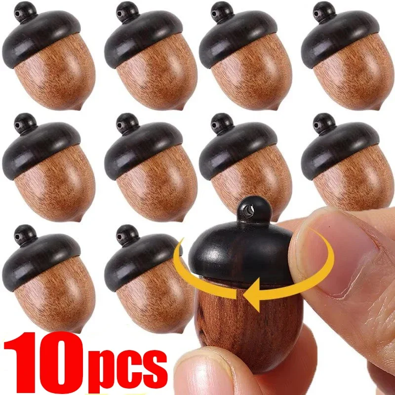 Mini Sandalwood Rescue Pill Case Portable Medicine Pill Box Tablets Storage Sealed Can Outdoor First Aid Tools DIY Acorn Pendant