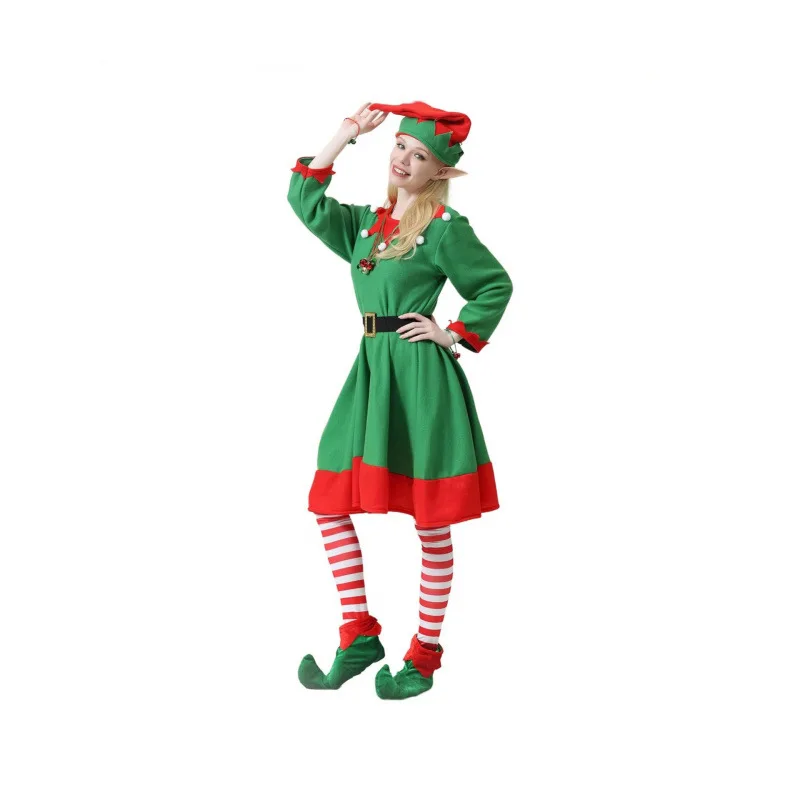Christmas Elf Family Costume Green Festive Outfit Carnival Party Halloween Dress Roleplay Clothes Set For Men Women Girls Boys view 4