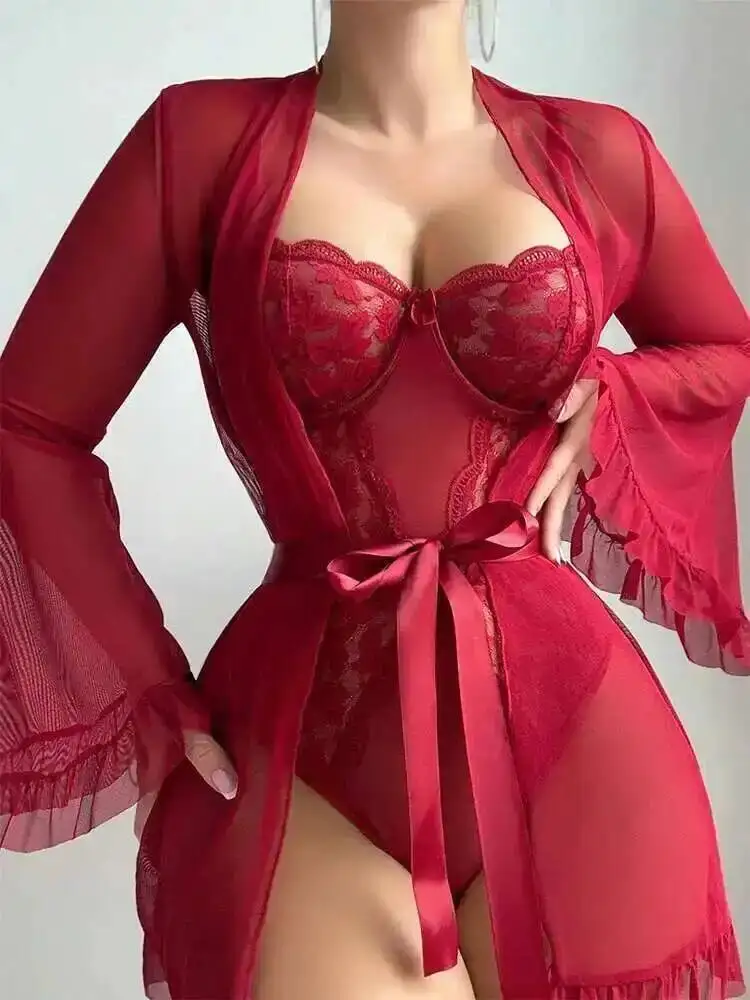 Body Sexy avec broderie de fleurs transparentes, couleur unie, décolleté en V profond, pur désir, charmant, Style élégant, body fin pour femme, TJLQ