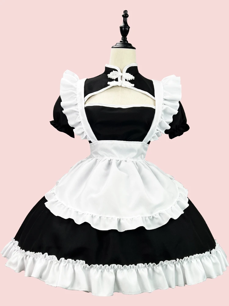 Costume de femme de chambre Anime chinois Chongsam, grande taille, princesse Lolita, Halloween, noir, blanc, école japonaise, vêtements Kawaii