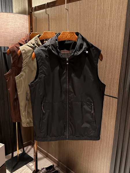 

Men's Casual mat Pure Color Hooded Vest 2025 Autumn New Sle Stand Fit Busin Gentleman Summer Polyester Fiber