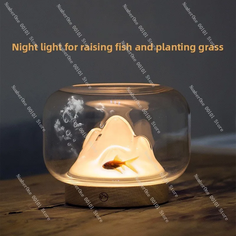 Warm Mountain Lamp,Simple Night Light, Small Warm Light,Creative Glass Warm Mountain Lamp,Literary Fish Tank Design Light
