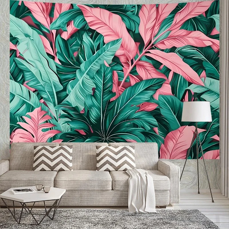 Tapestry Wall Hanging Tropical Green Leaves Pink Exotic Leaves Tropical Banana Palm Flower Wall Tapestry Bedroom Tablecloth Dorm