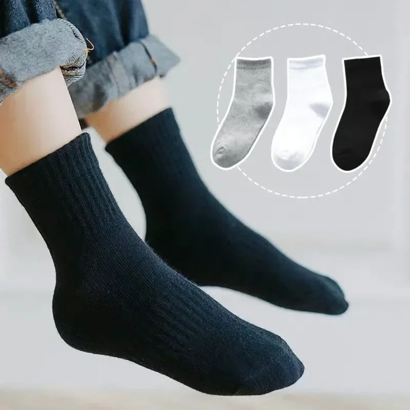 5 Pairs/ Lot Pure Colour Soft Breathable Cotton Kids School Socks Girls Boys Casual Grey Black White Sports Children\'s Socks