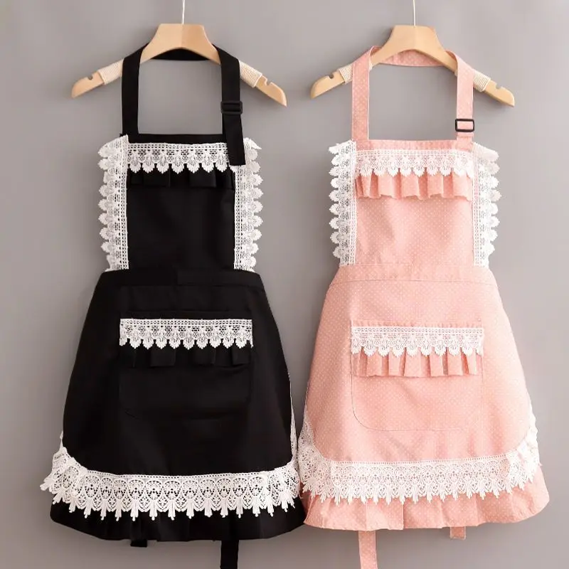 Fashion Princess Short Lace Apron Breathable Waterproof Maid Summer Foreign Style Workwear Beauty Shop Household Cleaning Tools