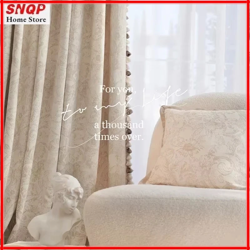 

French Cream Beige Thickened Chenille Jacquard Luxury Curtains for Living Room Bedroom Dining Bedroom Blackout Fashion Home