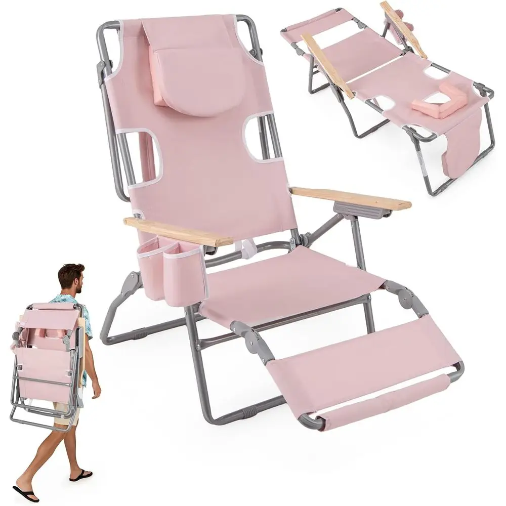 

Portable Reclining Beach Chair with Armrests and Cup Holder, 330 lbs Capacity, Ideal for Outdoor, Camping, Patio, Poolside, Lawn