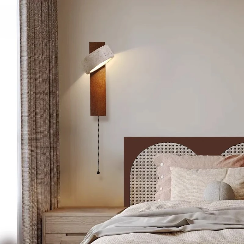 

Medieval wabi-**** wind bedroom bedside wall lamp with pull wire switch rotatable master bedroom reading study log wind lamp