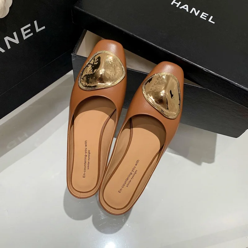 

MKKHOU Fashion Sandals Women's New High Quality Genuine Leather Flat Slippers Mules Shoes Summer Women's Shoes