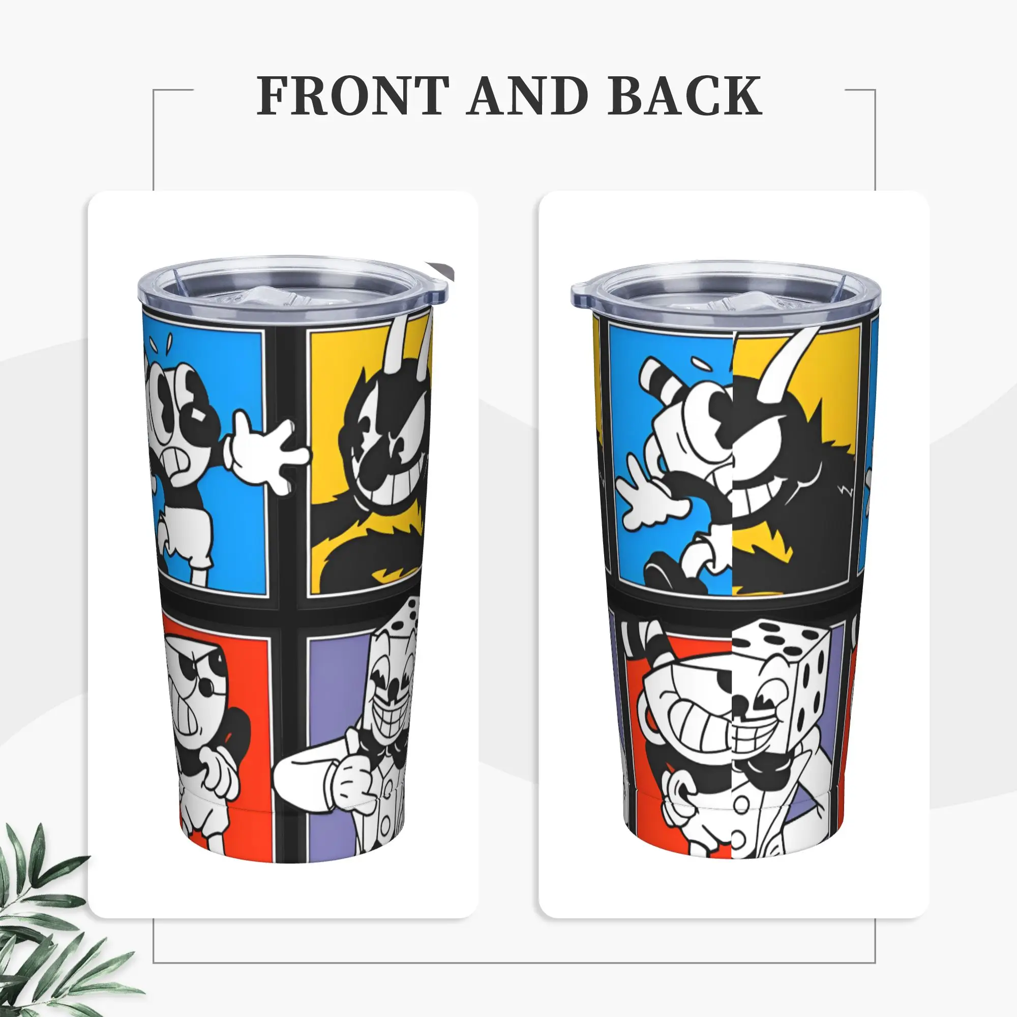 Cuphead Characters Insulated Tumbler with Straws Lid  Vacuum Thermal Mug Office Home Hot Cold Drinks Cups, 20oz