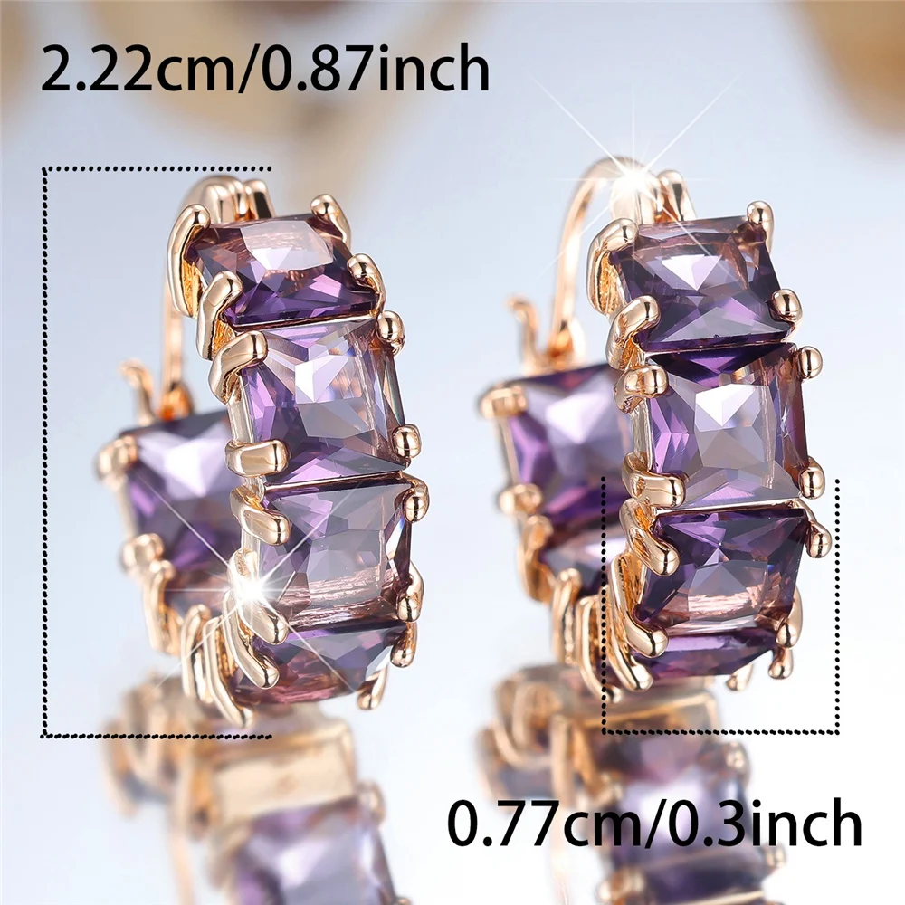 Luxury Female Big Purple Zircon Stone Hoop Earrings Fashion Gold Color Wedding Jewelry For Women