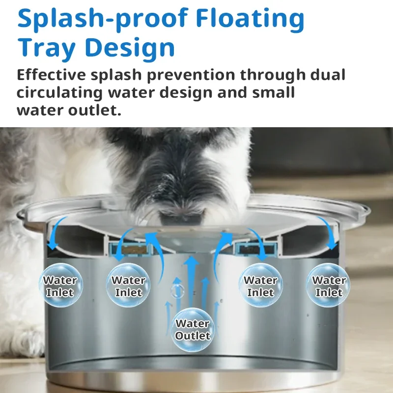 Pet suspended water basin 4L large capacity stainless steel dog food bowl, drip free, splash proof cat water dispenser