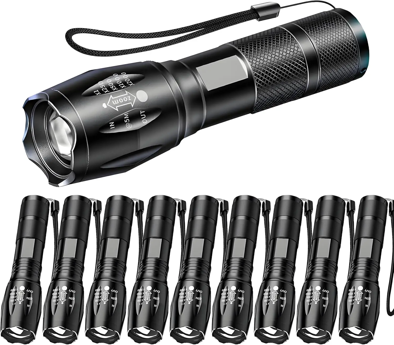 

10-Pack LED Flashlights, 5-Mode High-Lumen Tactical Torch, Waterproof Zoomable for Camping, Hiking, Emergency