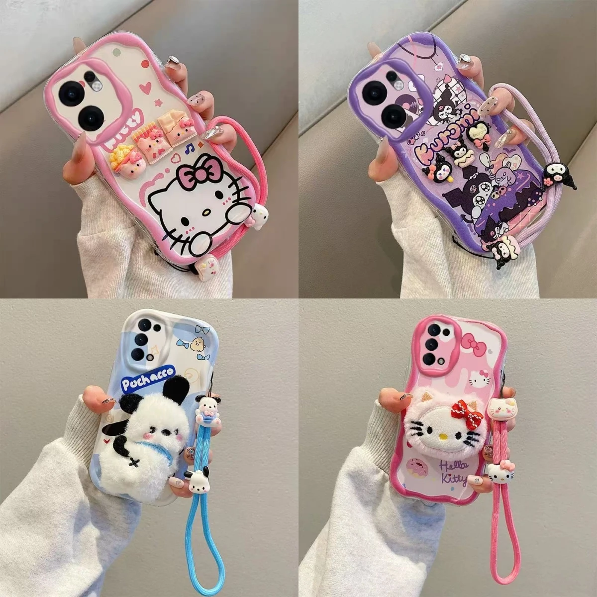 Funda 3D Sanrio Kuromi Kitty para Xiaomi Redmi 15C 15 14C 13X 13 13C 12 12C 10C 10 9 9T 9A A7 A3 A2 A1 con correa para la muñeca, diseño de dibujos animados