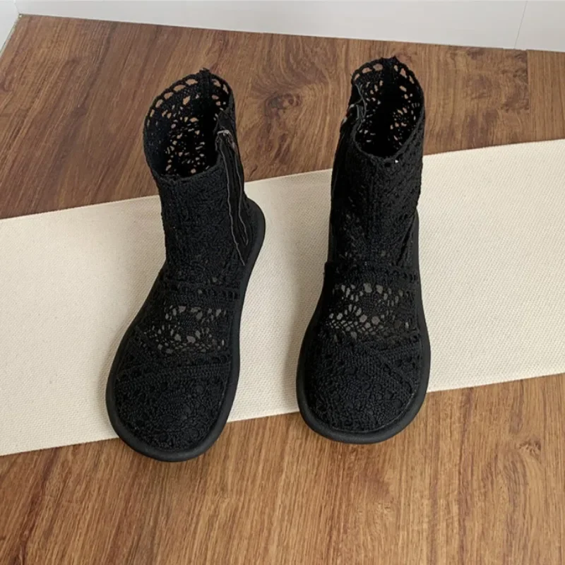 Imagen 5: 2025 zapatos de verano de malla transpirable, botas planas hechas a mano para mujer, botas blancas de marca de sastrería a la moda