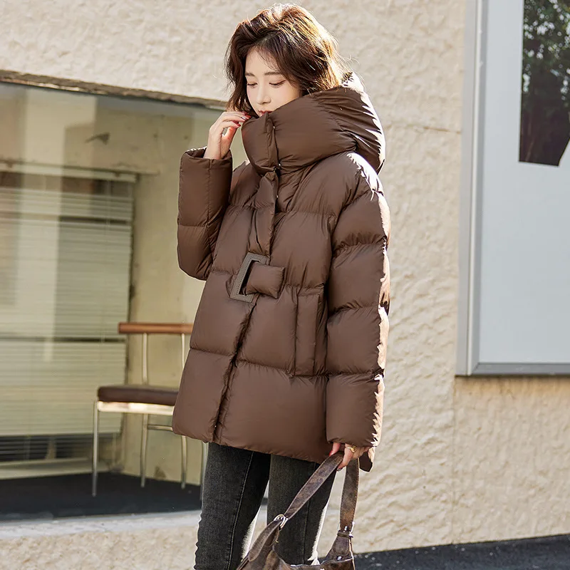 2025 invierno nueva moda mujer Color sólido Casual moda Simple básico suelto manga larga con capucha acolchado abrigos Parkas femeninas Tops