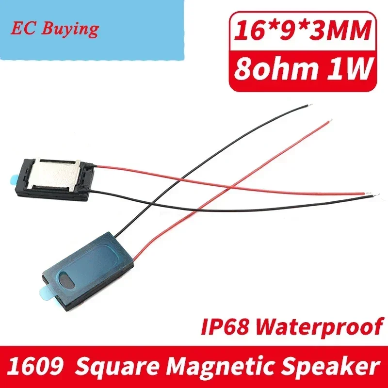 2Pcs 1609 Speaker 8R 1W IP68 Waterproof Aluminum Film Shrapnel Square Magnetic Speaker 8 Ω 1 Watt Smart Watch Laptop Speaker