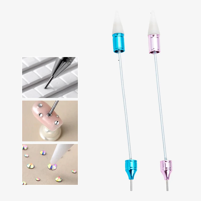 1pcs Beadable Nail Art Tool Double Head Point Drill Pen With Crayon Head Suction Drill Tool Pen Nail Art Double Pull Line Pen