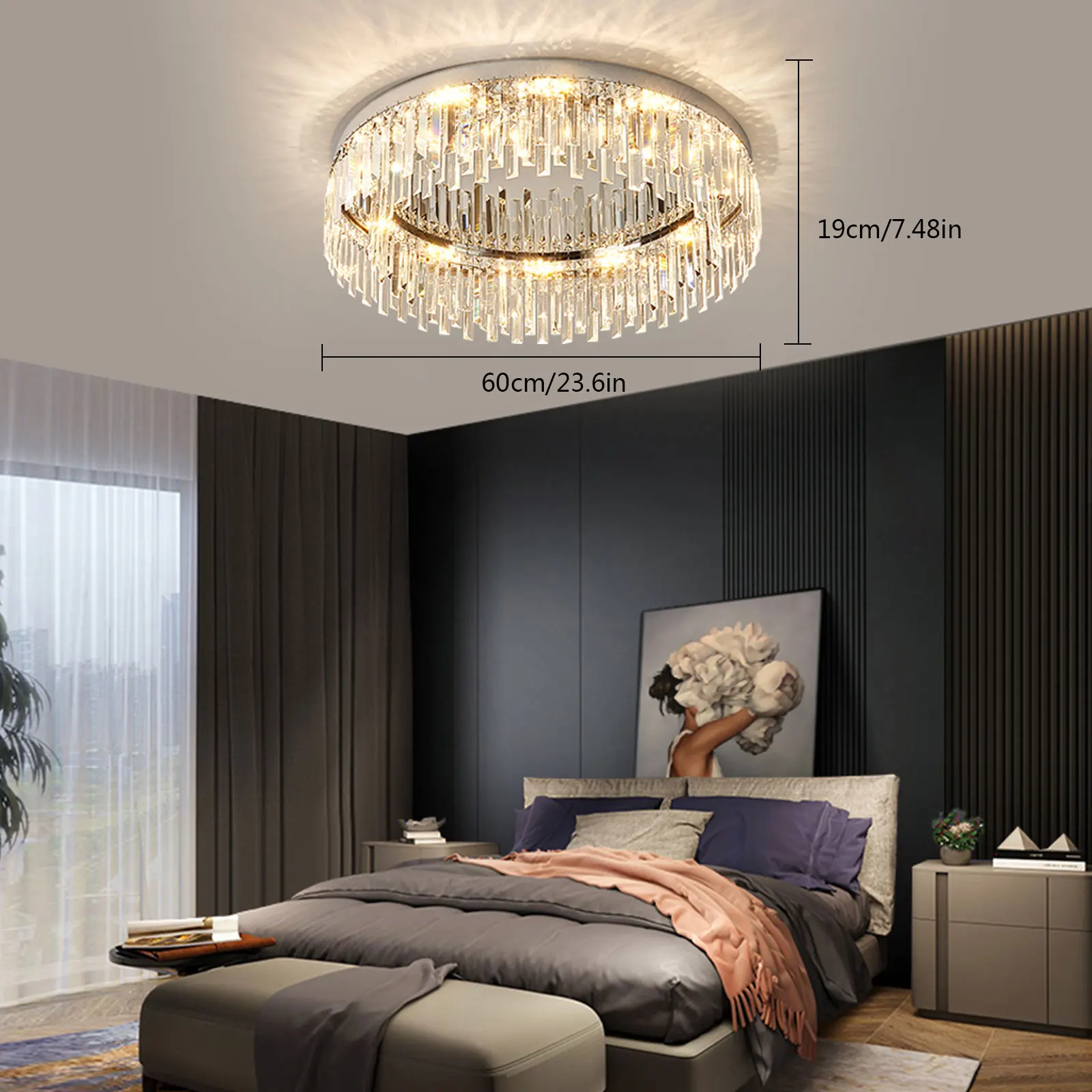 LOYALHEARTDY Modern Flush Mount Crystal Chandelier LED Ceiling Light Pendant Lamp Fixture or Bedroom Living Room 40w