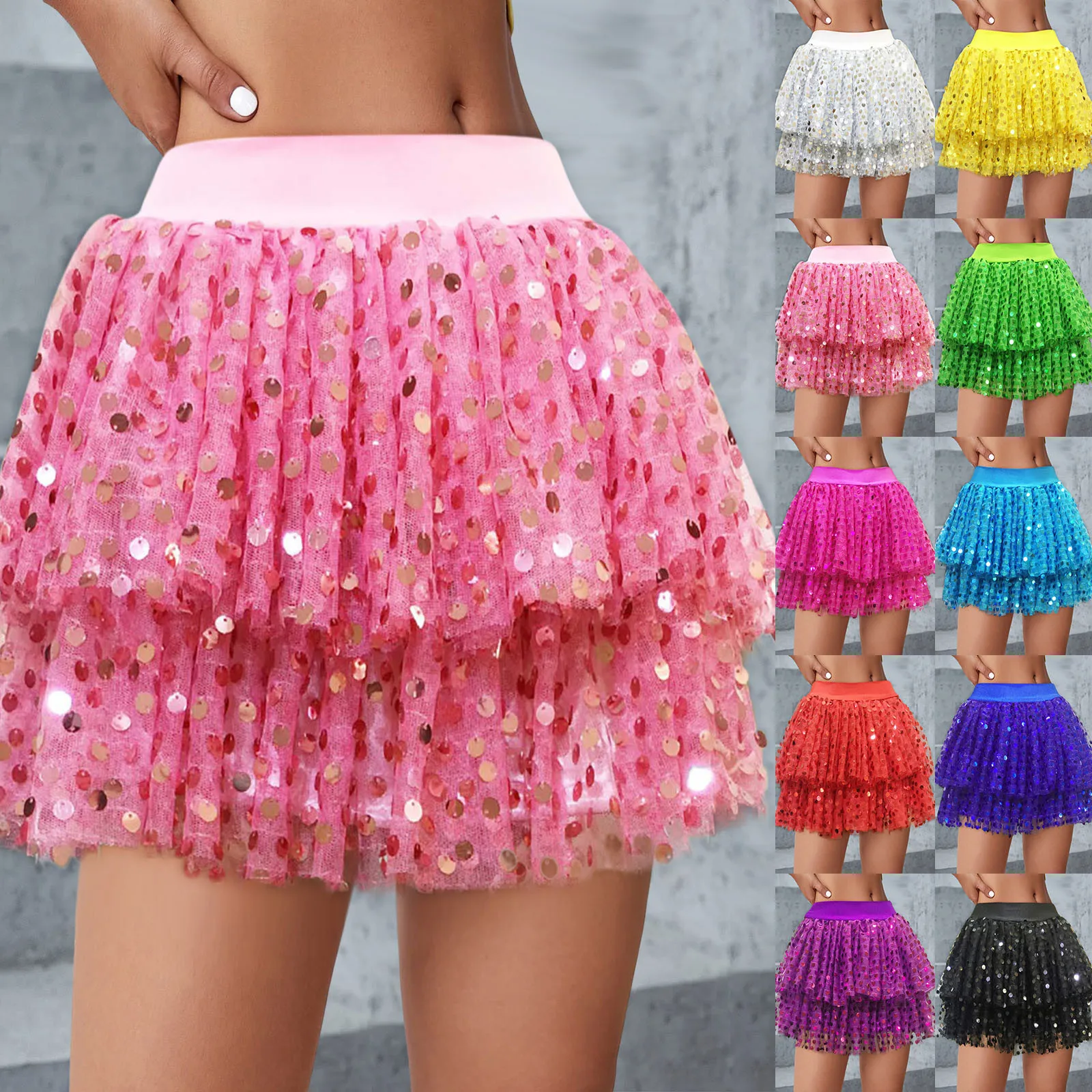 

Women Tulle Skirts Ladies Cake Skirt Mesh Skirt Fine Glitter Sequins Cheerleader Tutu Skirt Female Carnival Festival Costume