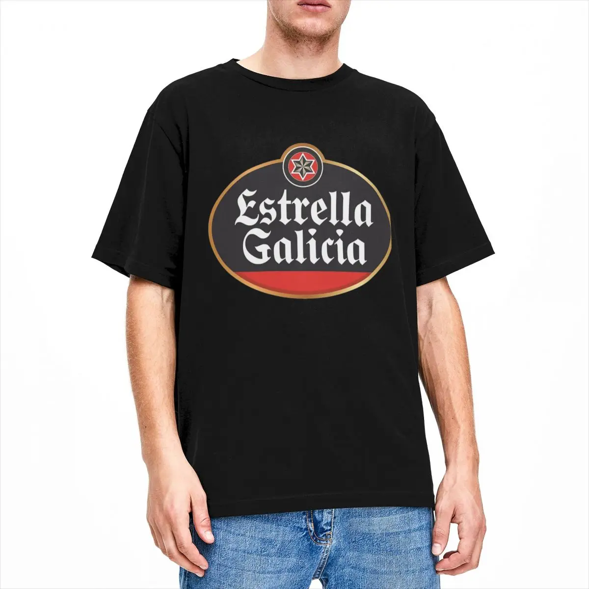 Estrella Galicia Beer Spain T-Shirt Men\'s Lager Beer Vintage Cotton T-Shirts Summer Round Neck Tee Shirt Oversized Clothing