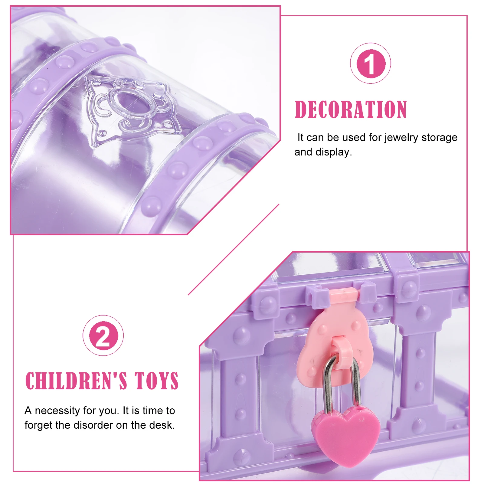 

1 set Crystal Storage Box Lock Jewelry ganizer ABS Desktop Box for Kids Earring Necklace Accessories Holder Gift