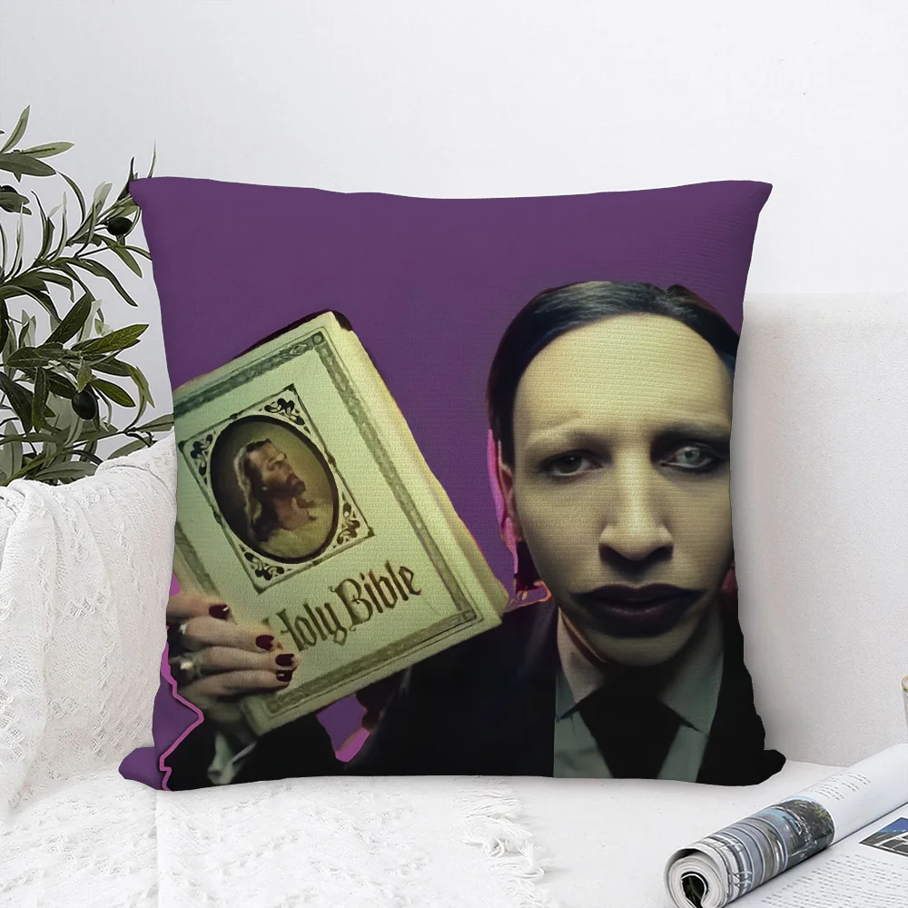 Chanteur m-marilyn Manson taie d'oreiller canapé décoratif maison Double face impression peluche carré jeter taies d'oreiller coussin décor couverture