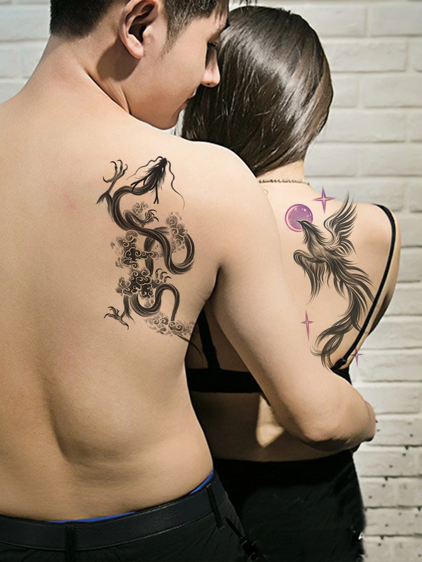 Chinese Style Waterproof Temporary Tattoo Sticker Black Phoenix Flash Tatto dragon Body Art Arm Hand Fake Tatoo Men Women
