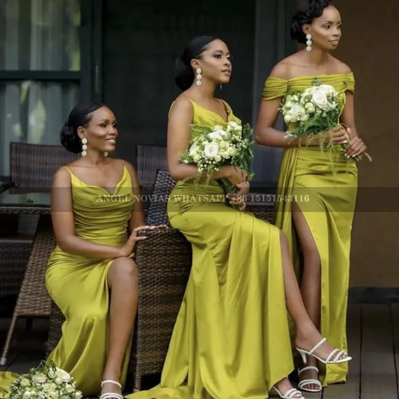 Customized Long Bridesmaid Dresses with Slit African Wedding Guest Party Gowns Evening Dress robe demoiselle d’honneur de mariag