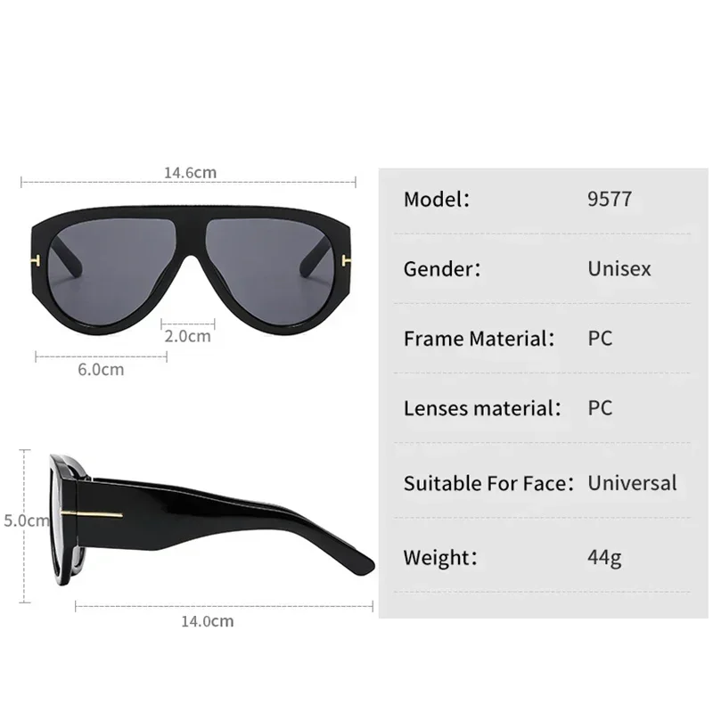 Fashion Large Frame Men's Women's Pilot Style Sunglasses Oversized T-shaped Decoration Eyewear Luxury Brand Design Eyeglasses