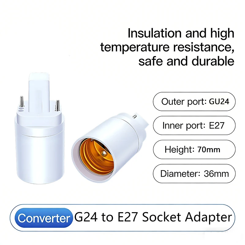 G24 to E27 Adapter for CFL to LED Retrofit – Extended Socket, 60W Max, Heat Resistant 100°C