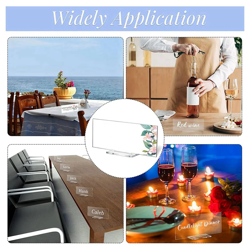 Soportes acrílicos para tarjetas de lugar, soporte de exhibición de mesa transparente, soporte de letrero, número de mesa de boda con ranura para tarjetas para boda, 20 Uds.