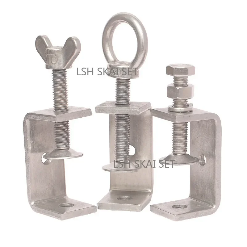304 Stainless Steel Threaded C Clamp Bolt Adjustable Opening Heavy Duty U Clamp for Woodworking Construction Hanging Fixing