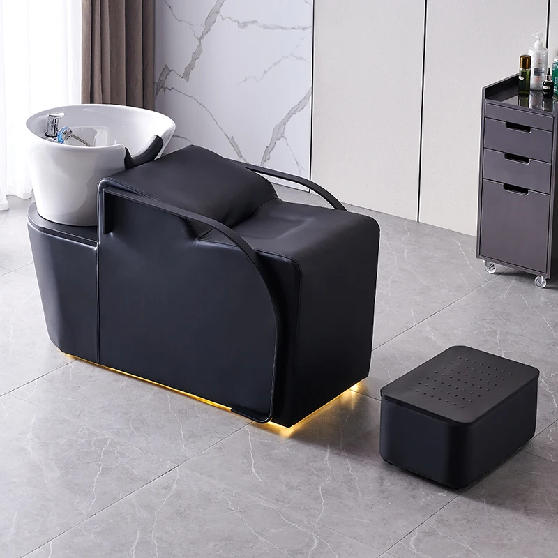 Muebles de salón de pelo profesional de alta calidad, silla de champú, cama de lavado con tazón, lavabo profundo de cerámica Simple