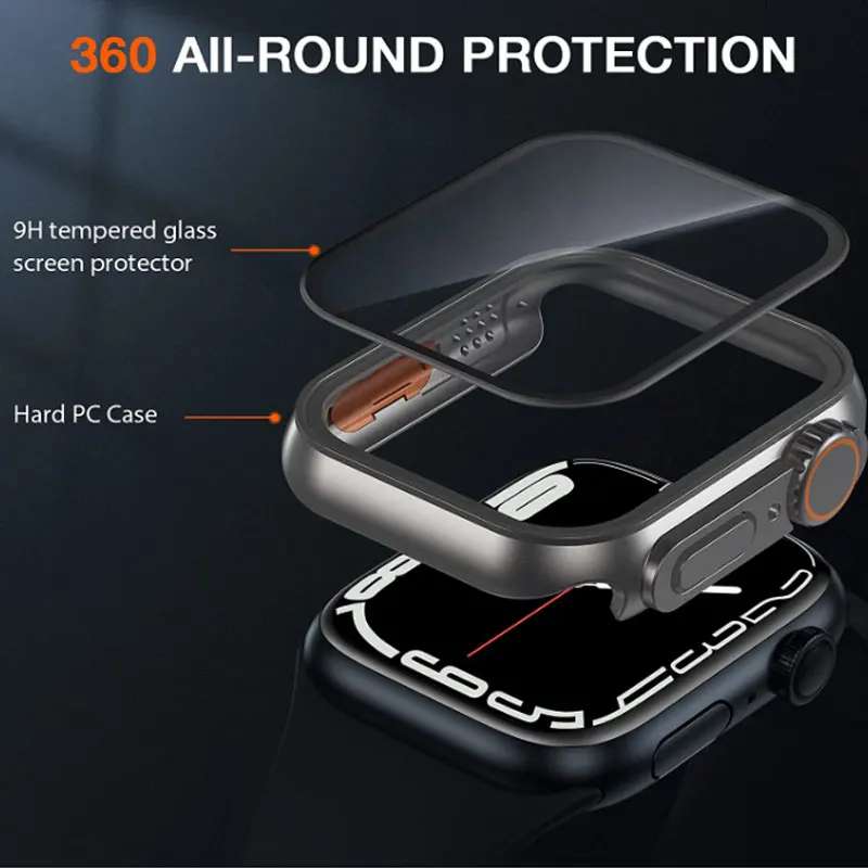 Cover For Apple Watch Case 44mm 40mm 45mm 41mm 42mm 38mm Upgrade Tempered Glass Screen Protector iWatch Series 8 3 7 SE 9 6 5 4