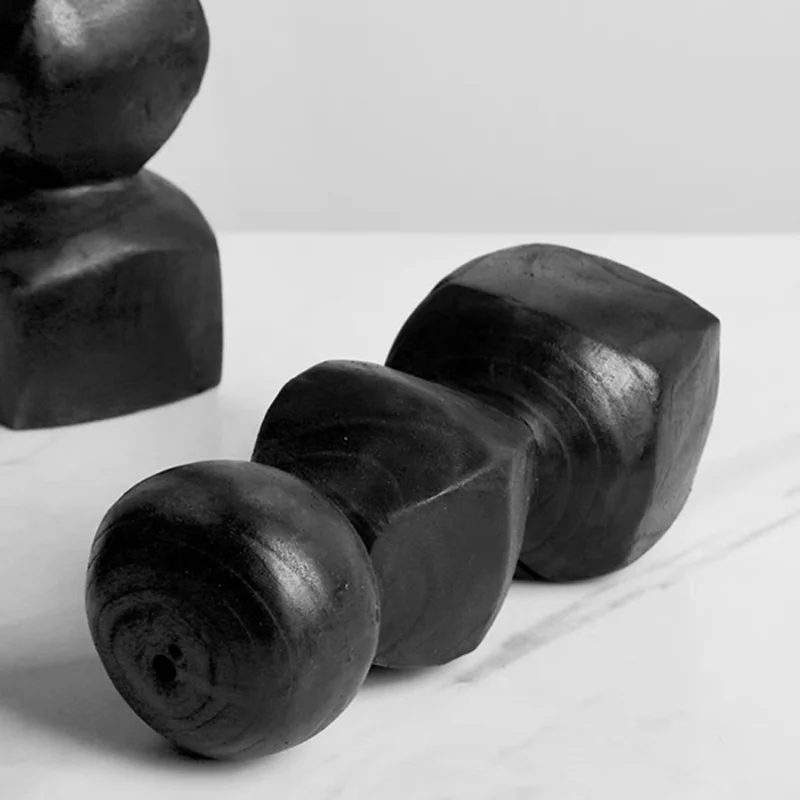 Creative Black Carbonized Wood Geometric Candlestick For Living Room Desktop Decoration Nordic Retro Handmade Small Crafts