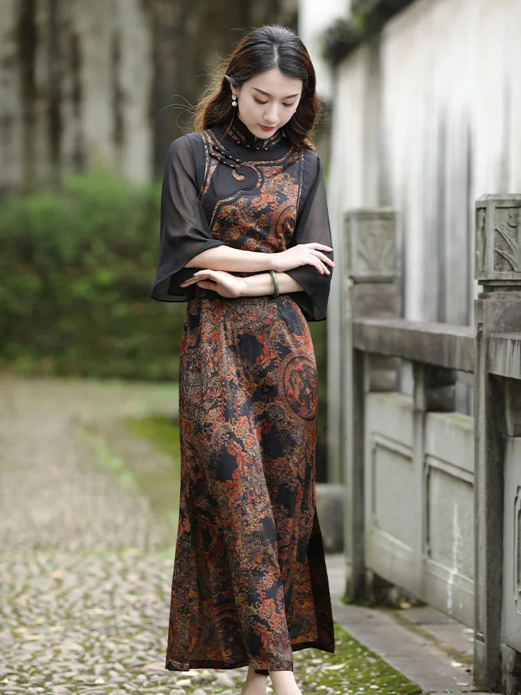 

Ele New Chinese Sle Long Qipao Dr Faionable Revamped Version Women's Clothing Suitable for Daily Wear Summer Season