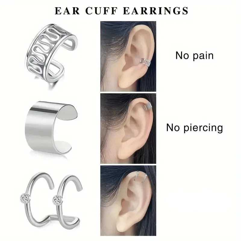 5 Pairs Stainless Steel Ear Clips Men's Non-Piercing Helix Cartilage Jewelry Fake Earrings Clip-On Earrings Women Ear Jewelry