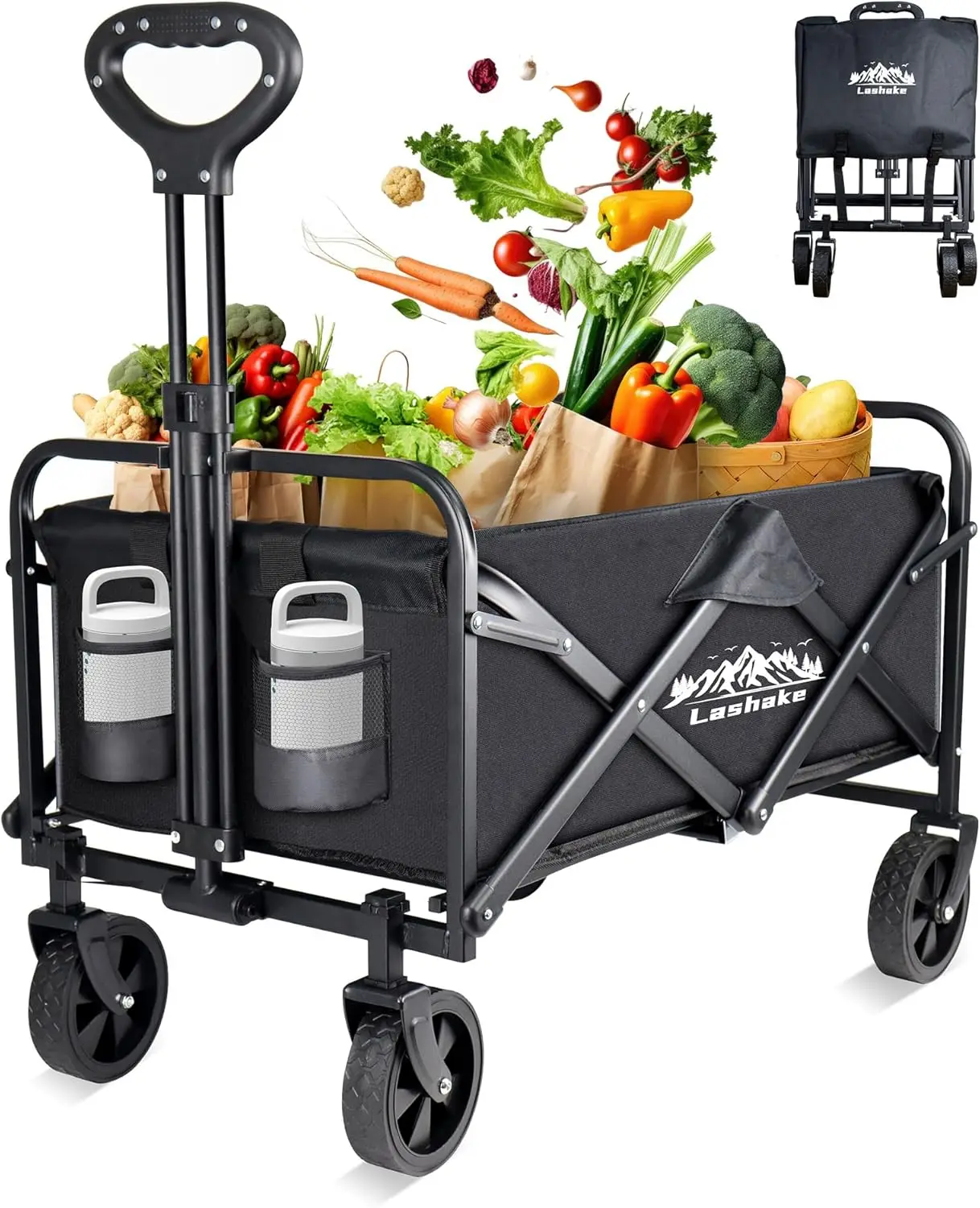 

Collapsible Wagon Carts Foldable, Heavy Duty Beach Folding Wagon Car, Large Capacity Portable Utility Grocery Wagon