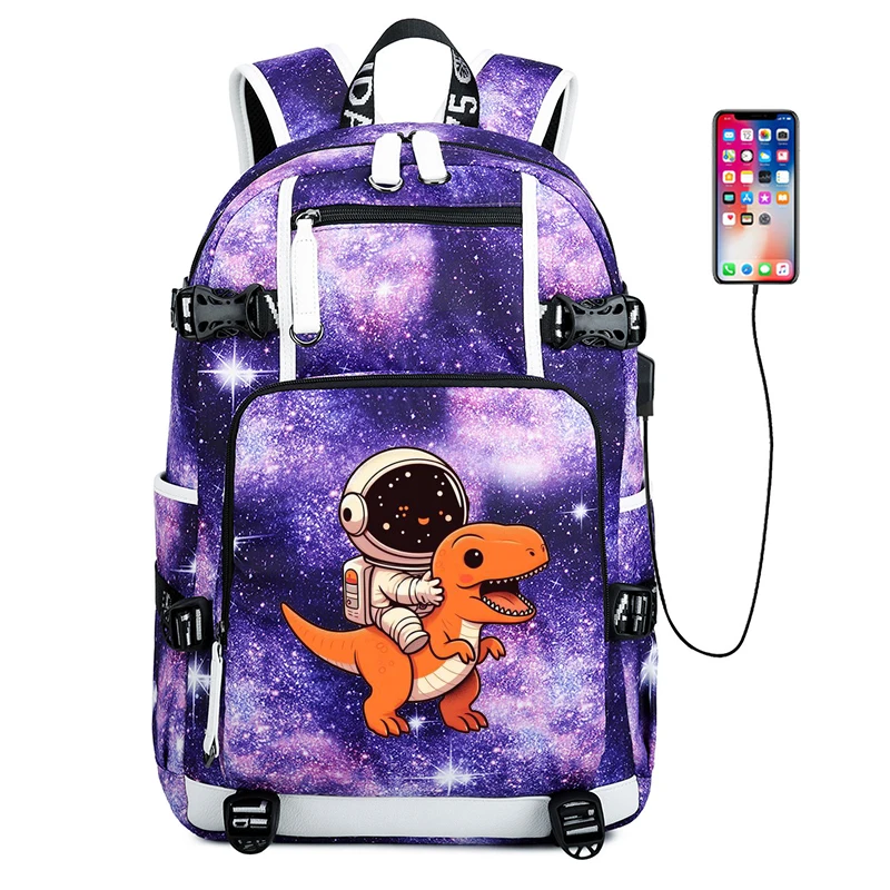 

15.6 Inch School Bags for Teenage Boys Girls Junior High School Backpack Cute Astronaut Playing with Dinosaur Students Schoolbag