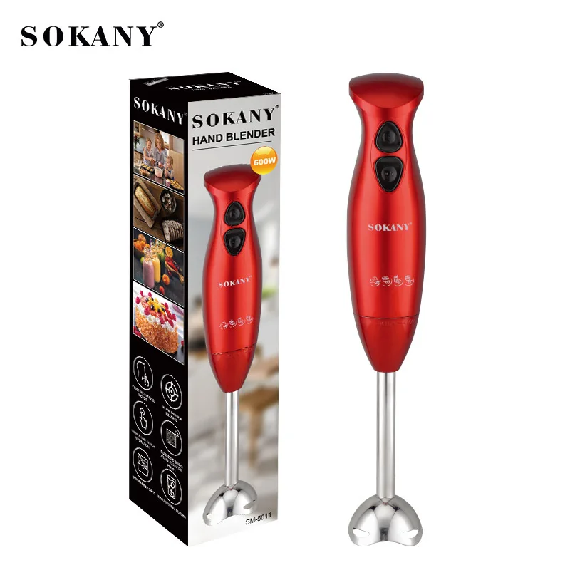600 Watt Smart Stick Immersion Blender, Stainless Steel, Red