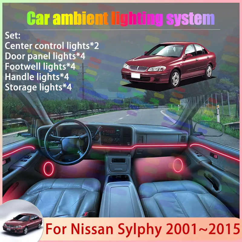 

For Nissan Sylphy 2001~2015 G10 N16 MK1 Bluebird 2/18 in 1 Car Atmosphere Light Lamp RGB Shade Ensemble Streamer Atmosphere Set