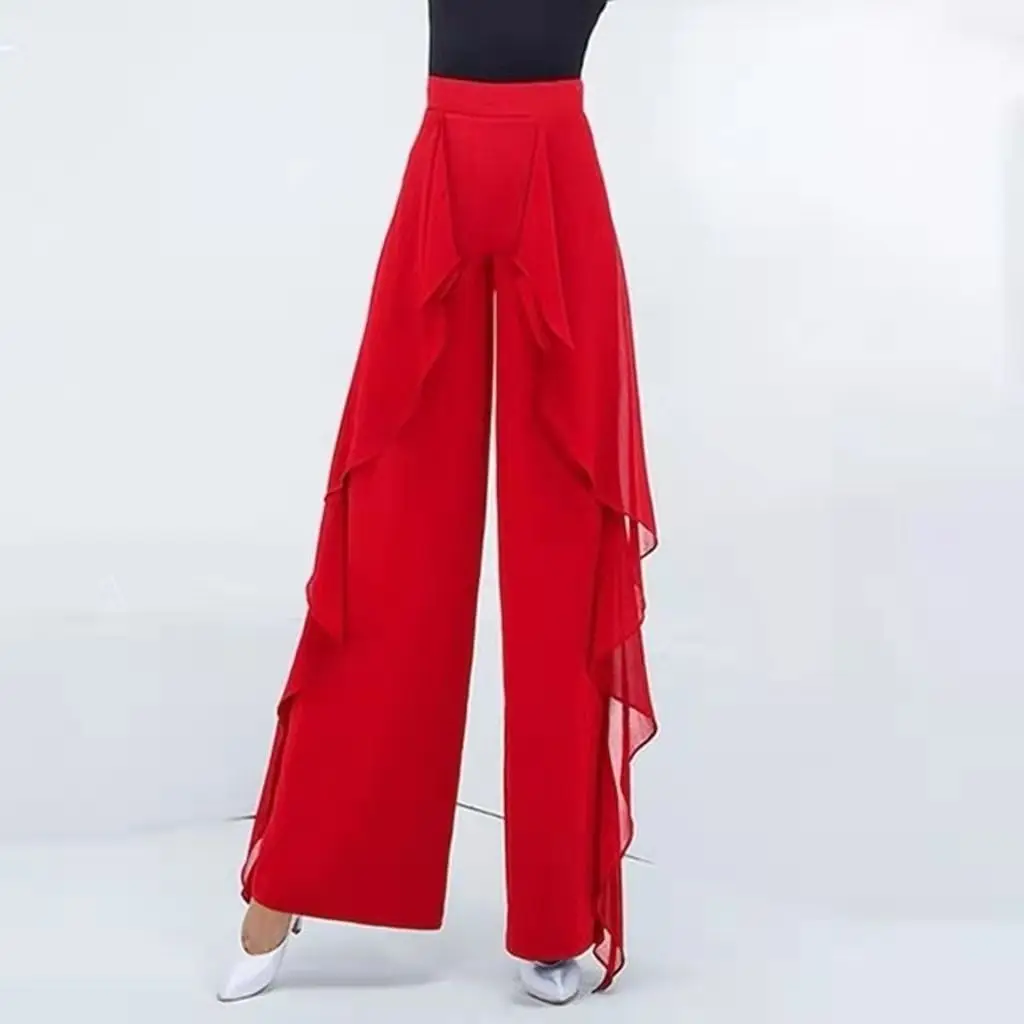 Pantalon de danse à jambes larges pour femmes, taille haute, feuille de Lotus sur le côté, sensation pendante sauvage, pantalon d'entraînement