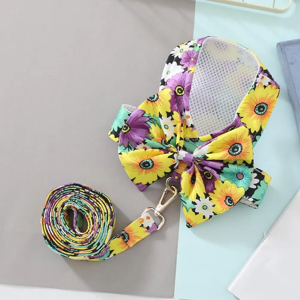 Pet Leash Set Mesh Design Dress-Up Dog Harness Leash Good Ductility Bowknot Cute Puppy Dress With Leash Puppy Supplies