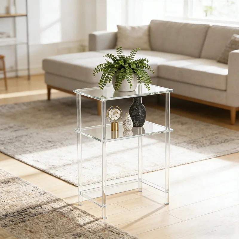 Transparent coffee table acrylic Nordic simple creative fashion corner table modern small round table small space ornament