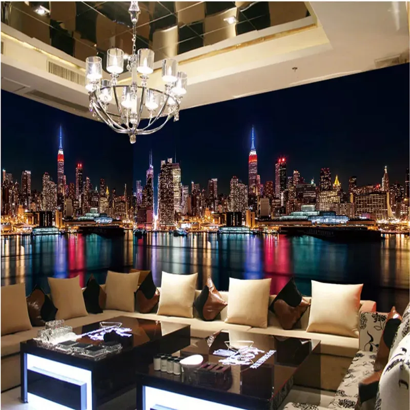 Custom Photo Wallpaper 3D HD New York City Night Scene Wall Mural Wallpapers for Living Room 3D Wall Paper Home Improvement