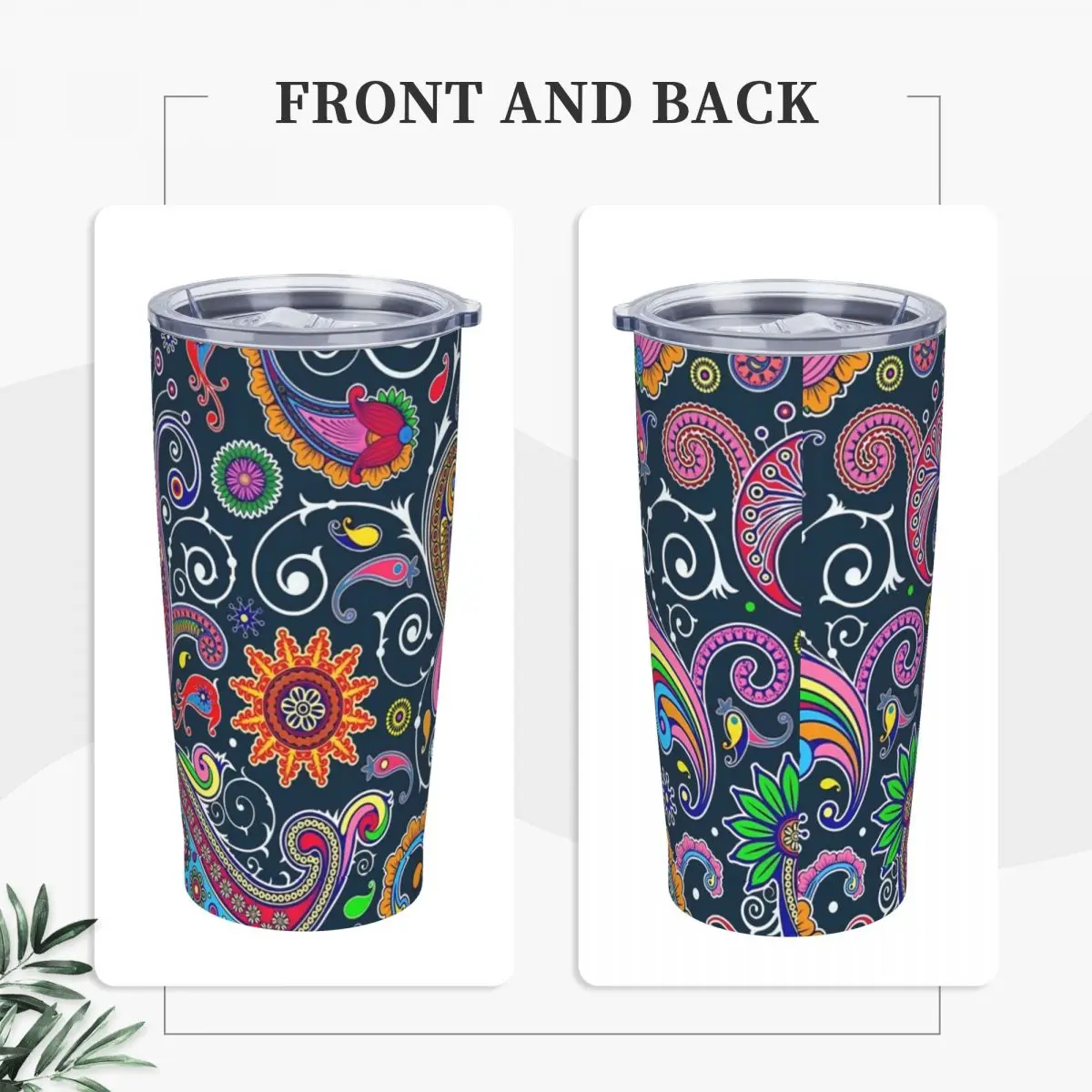 Retro Paisley Stainless Steel Tumbler Colorful Print Camping Thermal Mug With Straws and Lid Car Mugs Hot Drinks Water Bottle